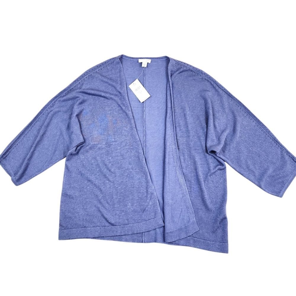 J.Jill Cardigan Linen Blend Open Front Lavender Blue Size XL Tall